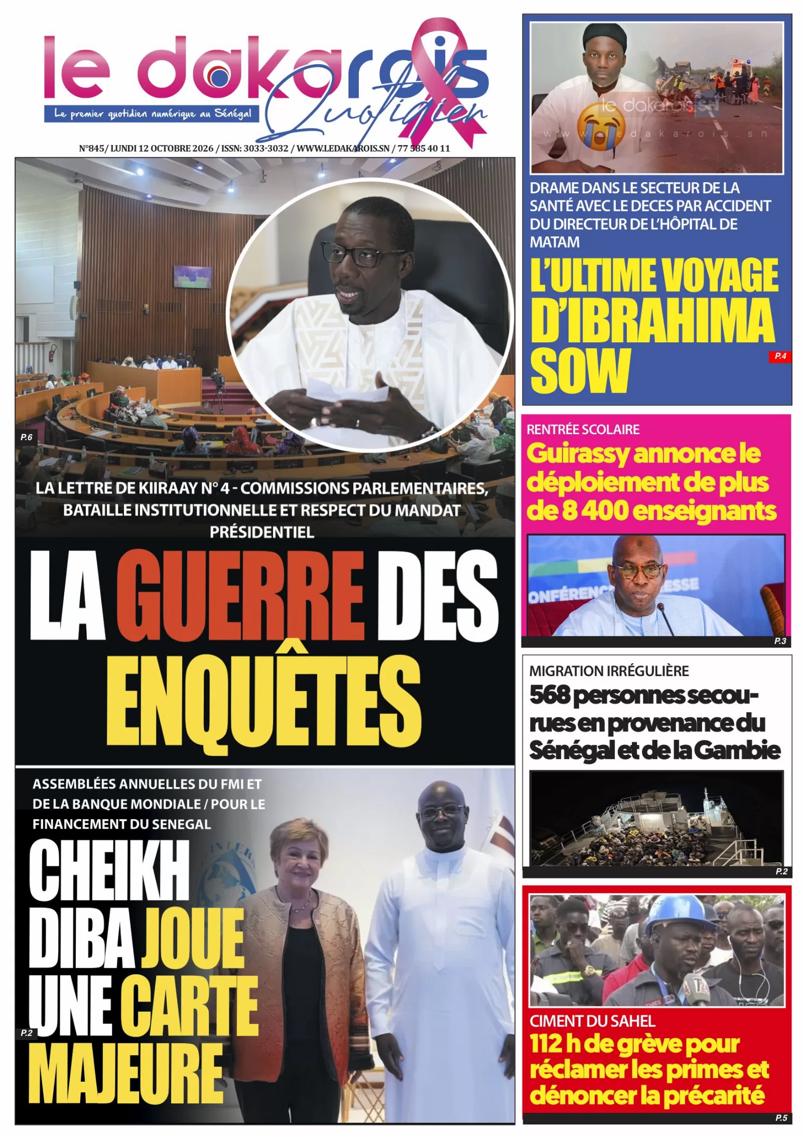 Le Dakarois Quotidien N°845 – 12/10/2026
