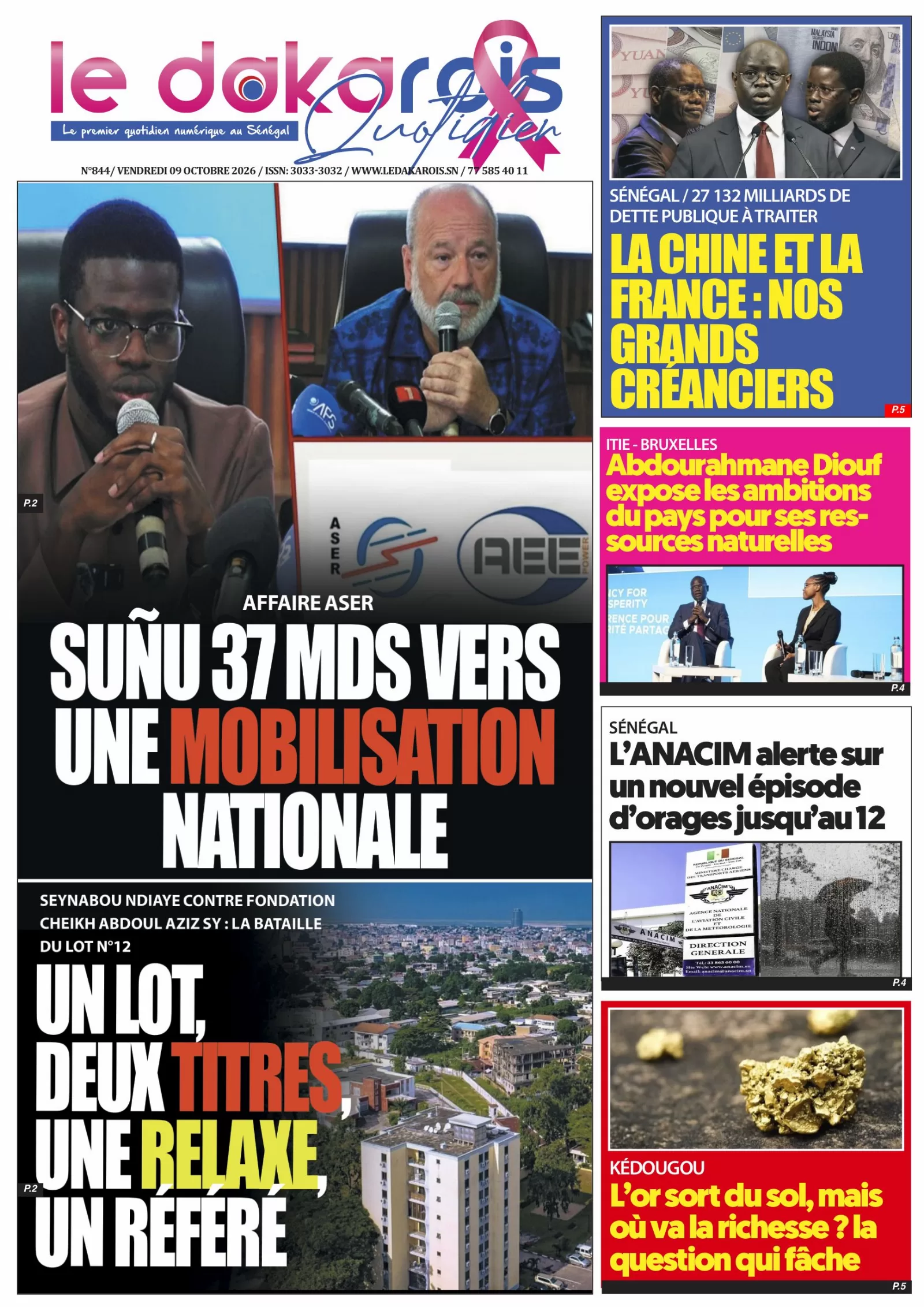 Le Dakarois Quotidien N°844 – 09/10/2026